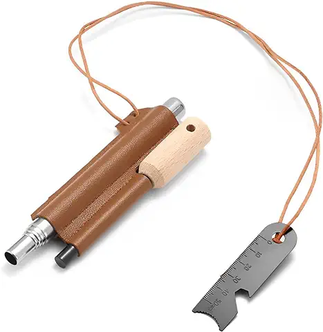 JIEYUCHU Pedernal para Fuego, Pedernal de Magnesio, Equipo para Actividades al Aire Libre, Incluye Tubo de Soplado Plegable, Raspador con Escala y Funda Protectora, para Camping, Senderismo, Exterior  