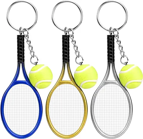 Jinsion Llavero,3 PCS Llavero de Deporte,llavero Creativo,Mini Raqueta de Tenis Llavero,Llavero Desmontable Metal Deportes Tenis Llavero Hombres y Mujeres Regalo de Cumpleaños de Navidad  