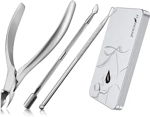 JINYOMFLY Pinza de Cutículas con Levantador de Cutícula Removedor,Material de Acero Inoxidable,Herramienta de Belleza Cortador Para la piel Muerta y la Cutícula (Plata 3 Piezas)  