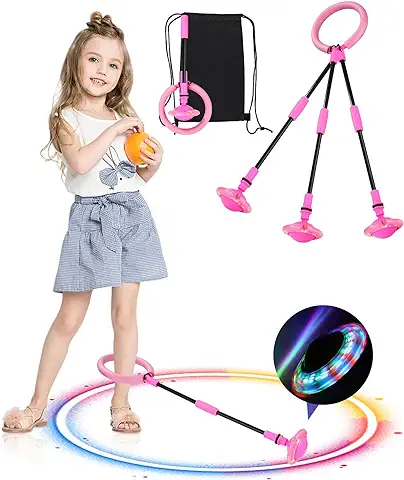 Jissta Shine Bola de Salto de Tobillo, Anillo Colorido Plegable, Equipo de Juguete de Fitness para Niños, Juego de Rebote al Aire Libre Unisex（Rosa）  