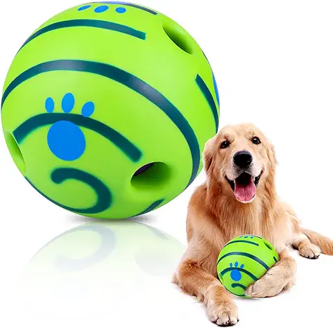 JIZZU Pelota Interactiva para Perros, Pelota de Risa para Perros, Juguetes Interactivos para Perros, Pelotas Chirriantes para Perros, Pelota Duradera para Interiores y Exteriores  