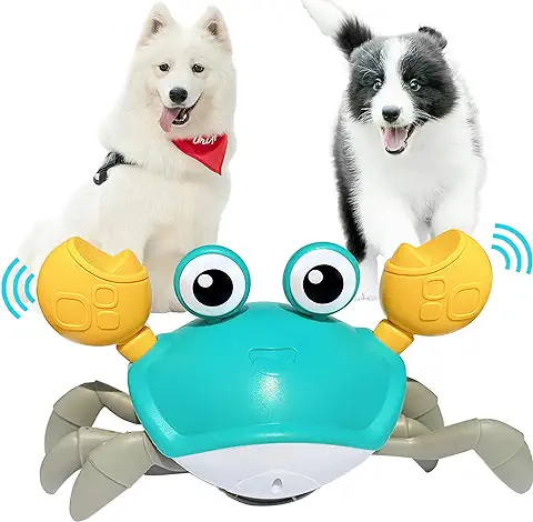 JKGIFTS Juguete Interactivo para Perros, Juguete para Perros Oloroso de Cangrejo, Juguete para Perros, Juguete para Perros Grandes y Pequeños con Obstáculos, Sensor de Música y Luces  