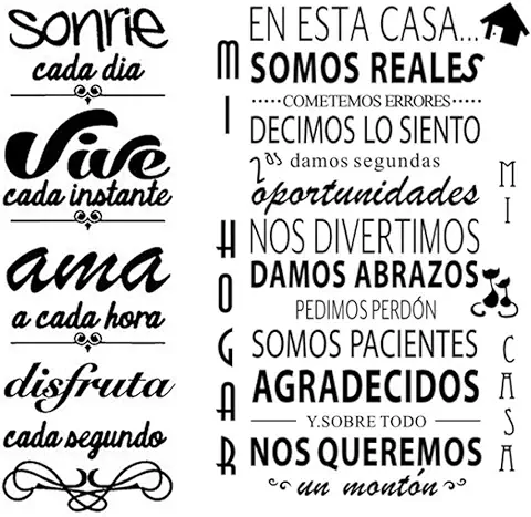 JNCH Pegatinas Decorativas Pared Frases Motivadoras Vinilos Decorativos Frases Cortas Español Adhesivos Sonrie + EN ESTA CASA para Familia Habitación Dormitorio Salón Cocina Baño  