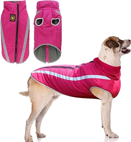 Jodsen Chaqueta de Invierno para Perros, Chaqueta Cálida para Perros Medianos y Grandes, Ropa Impermeable de Lana Reflectante para Cachorros, para Labradores, Bulldogs y Samoyedos (5XL/60cm, Rosa)  