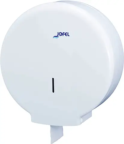 Jofel - Portarrollos de Papel Higiénico Industrial Grande, Dispensador de Papel en Rollos de Hasta 400m, max. 260mm de Diámetro, Mandril de 45mm, Ideal en Baños Públicos WC, Azur AE55000, ABS Blanco  