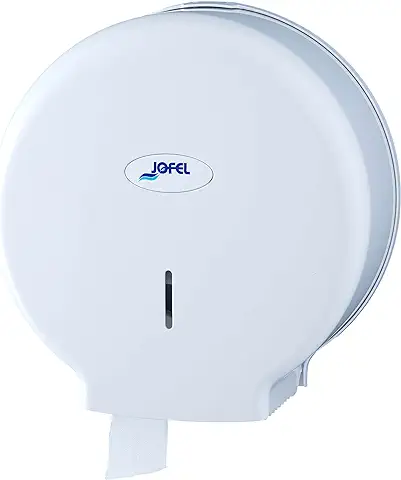 Jofel - Portarrollos de Papel Higiénico Industrial Mediano, Dispensador de Papel en Rollos 300m, 220mm Diámetro, Mandril 45mm, Ideal Baños Públicos, Carcasa ABS, Valor AE57000 Blanco  