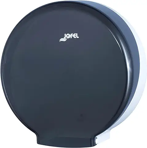 Jofel - Portarrollos de Papel Higiénico Industrial Mediano, Dispensador de Papel en Rollos de Hasta 300m, max. 220mm de Diámetro, Mandril de 45mm, Ideal en Baños Públicos WC, Azur AE52400, ABS Fumé  