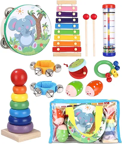 JOFLVA Juguetes Instrumentos Musicales, Instrumentos Musicales Infantiles, Percusion Musicales Madera Set Para Infantil, Juguetes Madera Para Bebes,Juguete Y Regalos Para Niños De Navidad Y Cumpleaños  