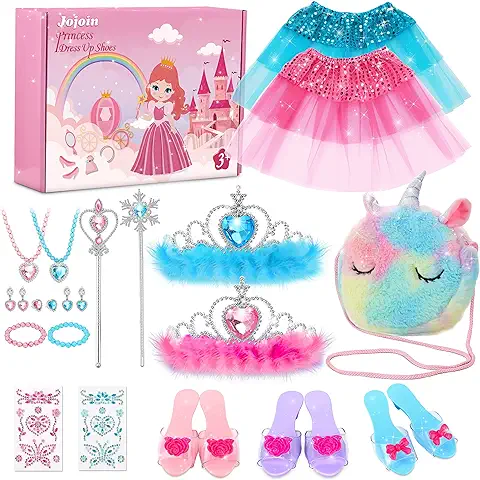 Jojoin Disfraz Niña, Vestido y Zapatos de Princesa, 20 pcs con Collar Corona Varita Mágica Bolso Pulsera etc, para Fiesta de Cosplay, Boda, Partido.  