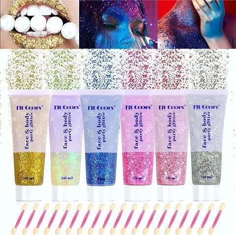 JOLIGAEA 6 Colores Gel Holográfico para Cuerpo, Chunky Glitter Gel, Glitter para Ojos, Gel Brillo Corporal, Glitter Flakes Paillette para Cara, Cuerpo, Cabello, Uñas, Brillante Decoración para Pelo  