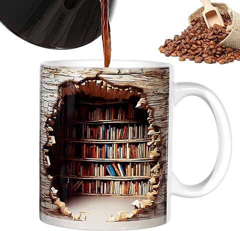 JOLIGAEA Taza de Estantería 3D, Taza de Estante de Biblioteca con Efecto 3D, Taza de Café para Amantes de los Libros, Divertida Taza de Café de Cerámica, Taza de Café de Cerámica Vintage, Estilo B  