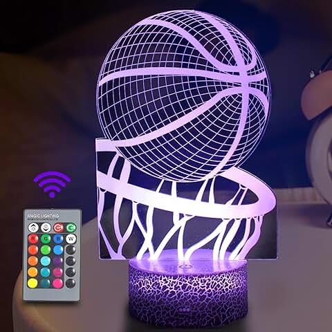 JOLLYEEP Luz Nocturna De Baloncesto Para Niños, Lámpara De Ilusión 3d, Luz Led Para La Habitación, Mando a Distancia 16 Colores Regulables, Regalos De Decoración De Las Niñas Chicos Del Dormitorio  