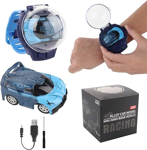 Jooheli Mini Control Remoto Coche Reloj Juguetes, 2.4GHz USB Control Remoto Reloj Coche, Reloj Juguete Coche ABS RC Stunt Car Racing Car Pulsera con Estuche Impermeable - Niños Niñas Regalos (Azul)  