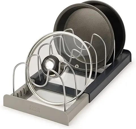 Joseph Joseph - Organizador de Utensilios de Cocina Extensible, para Guardar una Variedad de Ollas, Tapas y Moldes para Horno- Gris  