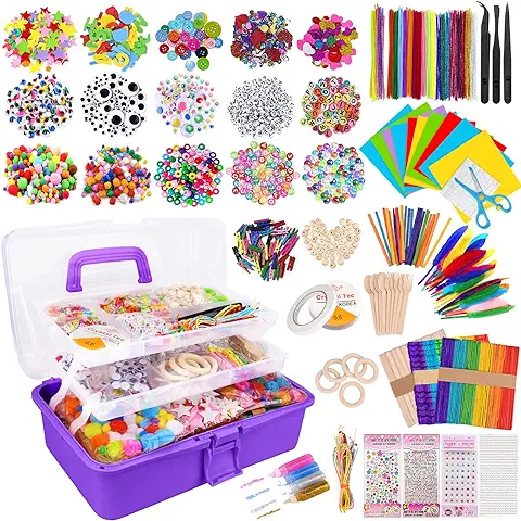 JOTOL Kit Manualidades Niños,3100+PCS DIY Creativo - Material Arts Crafts, Juegos con Pompoms, Palos y Papel de Colores  