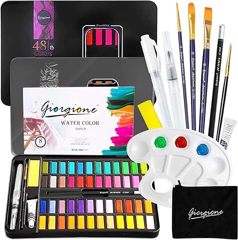 JOTOL Set de Pintura de Acuarela,48 Colores Set de Pinturas de Acuarela,Caja de Pintura Acuarela,Caja de Metal con Set,8 Papel de Acuarela,para Principiantes y Profesionales  