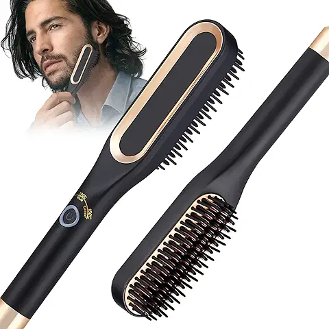 Journeyside Cepillo Alisador de Barba,Cepillo Alisador De Pelo, Mini Cepillo Alisador para Hombre, Protección Antiquemaduras, Revesimiento Ceramico PTC,160℃/190℃/220°C, para Modelar Barba y Cabello  