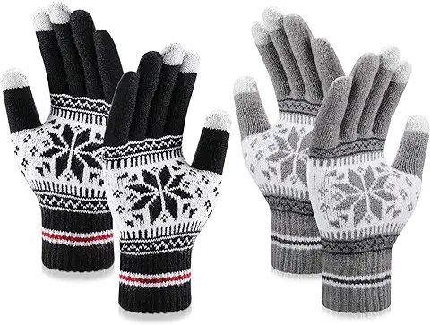 Jovego Guantes de Invierno, Guantes de Pantalla Mujer Táctil con Forro de Suave Cálido, 2 Pares de Guantes de Punto Touch Screen Cómodos Térmicos Resistentes al Frío para Conducir, Montar, Texto  