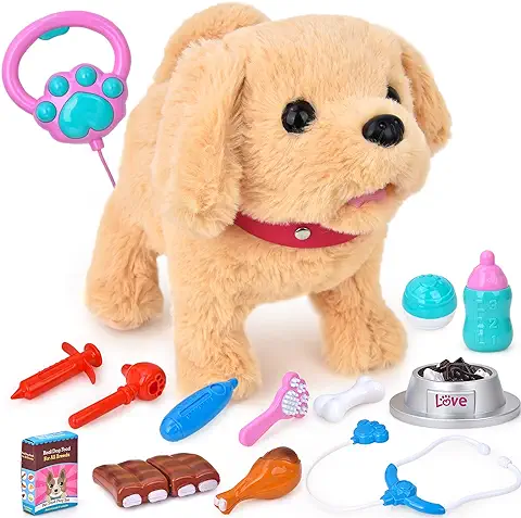 JoyGrow Felpa Electrónica Interactivos Juguete Perro Mascota para Niñas Caminando y Ladrando,Agitar Cola Educación Temprana Regalo de Cumpleaños para Niños  