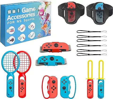 JoyHood Kit de Accesorios 10 en 1 para Switch/Switch OLED, Paquete de Accesorios de Juegos Deportivos para el Mando Joy-Con, Juego de Sccesorios Deportivos para Fiesta Familiar  