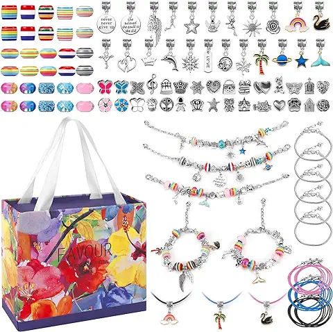 Joyhoop Hacer Pulseras Niñas, Kit Joyería con Cuentas para Pulseras, Pulsera de Plata con 11 Pulseras Hermosa Caja, DIY Manualidades, Regalo Niña para Cumpleaños Navidad, para Niñas 5-14 Años.  