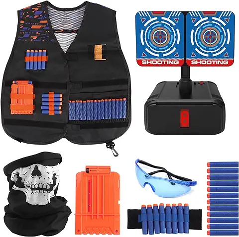 Joyhoop Táctico para Niños, Kit de Chaleco Táctico para Pistolas Nerf N-Strike Elite Juguetes Niños 3 Años - 14 Años, Regalos para Niños. (Extra con Objetivo de Tiro Eléctrico)  