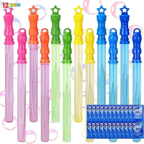 JOYIN 12 Varitas de Burbujas Grandes de 35,6cm con Solución de Recarga de Burbujas para Niños, Paquete Súper Económico de Juguetes de Verano para Fiestas  