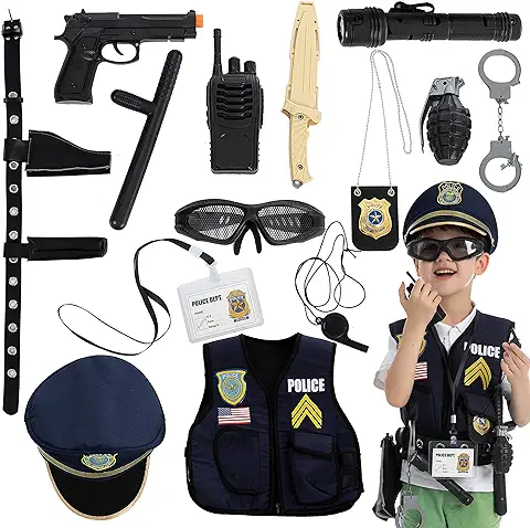 JOYIN 14 Pcs Policía Pretend Play Juguetes, Accesorios de Disfraces de Policía con Sombrero y Traje de Uniforme, Equipo de Policía para Halloween Dress Up Party, Policía de Disfraces, Juegos de Rol  