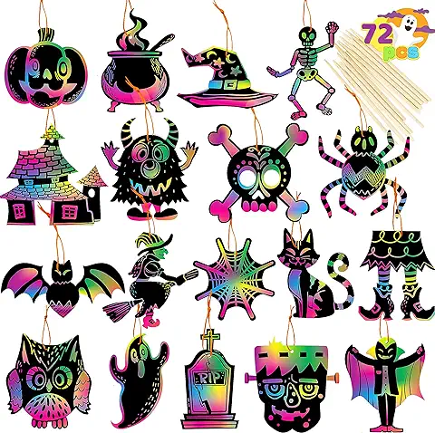 JOYIN 72Pcs Tarjetas para Rascar Halloween con 18 Diseños Juegos de Manualidades, Libro de Actividades, Truco o Trato, Regalos Suministros para Fiestas de Halloween  