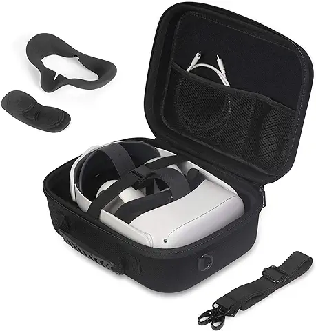 JSVER - Funda Protectora para Oculus Quest 2/Oculus Quest,Funda de Viaje para Oculus Quest 2 y Elite Strap, EVA Rígida Caja de Transporte para Virtual Reality Headset con Correa de Hombro(Negro)  