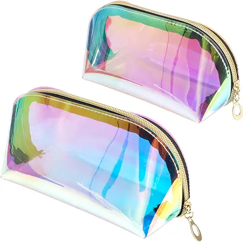 Jubaopen 2PCS Bolsa Cosméticos Bolsa de Cosméticos para Mujer Bolsa Maquillaje Bolso Holográfico Bolso Cosmético Holográfico Bolsa Cosmética Láser Grande Pequeño Semicírculo (22*8.5*11cm,18*7.5*9.5cm)  