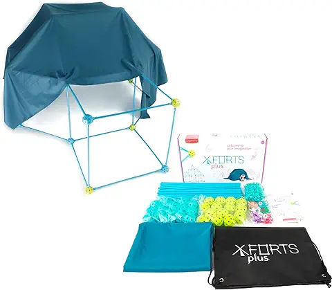 JUEGACONMIGO X-FORTS Kit de Construcción de Fuertes para Niños. Juego Construcción Fortalezas, Castillos, Túneles Piezas Ligeras y Resistentes. Incluye Tela (Set 85 Piezas)  