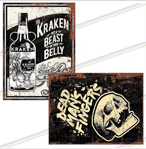 Juego de 2 Letreros de bar KRAKEN, DMF, Accesorios de bar para el Hogar, pub o al aire Libre, Vintage, Divertido, Jardín, bar, Cocina, Garaje, Placa de Pared, Regalo de Cueva de Hombre, Letrero de  