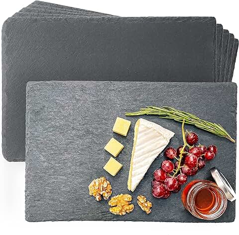 Juego de 6 Platos de Pizarra - 30x20 cm - Antideslizantes - Pizarras para Servir Quesos, Embutidos, Sushi, Aperitivos  