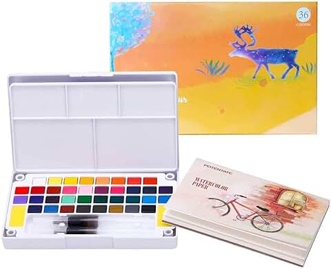 Juego de Acuarelas Profesionales, 36 Colores Set de Pintura de Acuarela, Kit Acuarelas para Niños, Principiantes, Profesionales, Artistas y Aficionados a la Pintura, con 12 Papeles+2 Pinceles+Paleta  