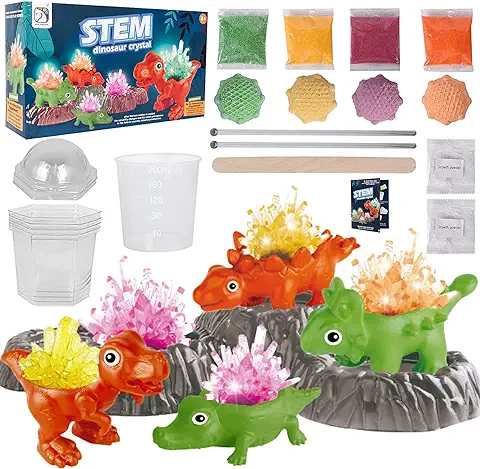 Juego de Experimentación de Crianza de Cristales para Niños a Partir de 5 – 12 Años, 4 Colores Dinosaurios Cristales caja de Experimentación, Crecer Cría Científicos, Regalos para Niños y Niñas  