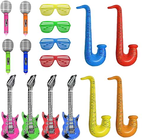 Juego de Instrumentos Musicales Inflables de 12 Piezas con 4 Vasos, Guitarra Inflable, Accesorios para Fiestas, Decoración de Fiesta de Rock, Accesorios de Cabina de Fotos, Cosplay de Vacaciones  