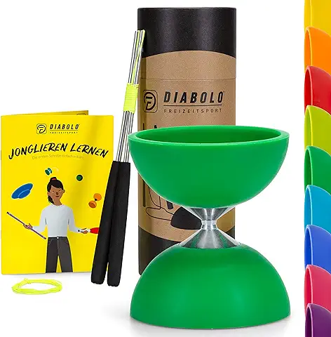 Juego de Malabares Deportivos Diabolo Basic con Diábolo (Verde), Palos de Aluminio, Cuerda de Repuesto (160 cm) e Instrucciones Impresas Niños, Principiantes y Novatos  