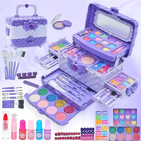 Juego de Maquillaje Infantil para Niñas y Niños, Juego de Maquillaje de 57 Piezas, set de Maquillaje para Niñas, Juguetes para Niñas, Princesas, Regalos de Cumpleaños para Niñas 4, 5, 6, 7, 8, 9, 10,  