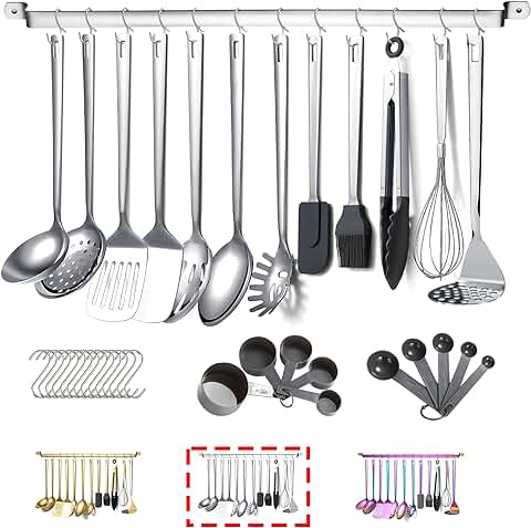 Juego de Utensilios de Cocina de Acero Inoxidable, Kyraton de 37 Piezas, Herramientas con Soporte  