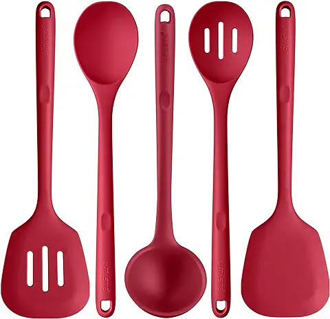 Juego de Utensilios de Cocina de Silicona: U-Taste 230℃ Aparatos de Cocina Largos Resistentes al Calor, Accesorios de Cocina de goma Antiadherentes sin BPA para Freír y Servir (5 Piezas, Rojo)  