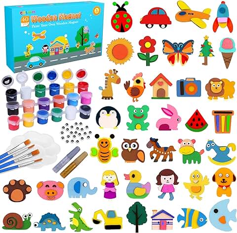 Juegos de Pintura,CGBOOM Manualidades Kit de 40 Imanes De Refrigerador Actividades Creativas, Regalo Cumpleaños para Niños de 3 a 10 Años  