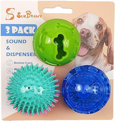 Juguete de bola Chirriante para Perros para Masticadores Agresivos, 3 Bolas de Golosinas para Perros, Juguetes Interactivos para Perros Dispensadores de Alimentos, Juguetes de bola de Golosinas IQ,  