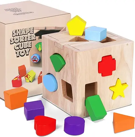 Juguete de Madera Montessori Rompecabezas de Madera de Cubo de Actividades Habilidades Motoras para Bebés Juego de Clasificación de Forma y Tamaño Juguete de Aprendizaje Educativo de para Niños  