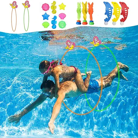 Juguetes de Buceo, Juego de Piscina de Juguete Juegos de Agua al Aire Libre para Niños Juguete de Buceo Regalo Niño Niña 3-12 Años Juguete Juegos de Verano Niños Anillos de Buceo.  