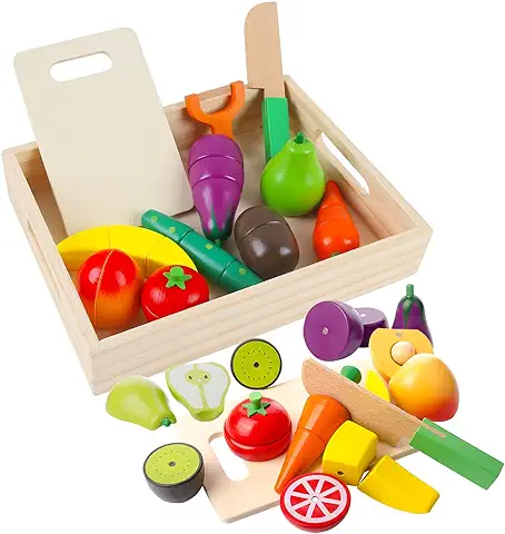 Juguetes de Cocina de Madera para Niños, Juguete Magnéticos de Frutas y Verduras Educativos de Simulación y Juguete de Percepción de Color para Bebe en Edad Preescolar Niños Niñas  