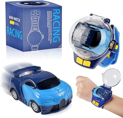 Juguetes de Reloj de Coche Teledirigido con Luz LED, 2.4GHz Aleación Coches Teledirigidos para Niños 3+ Años Mini Coche Teledirigido Juguetes, Juguetes de Juego Interactivo para Niños Regalo (Azul)  