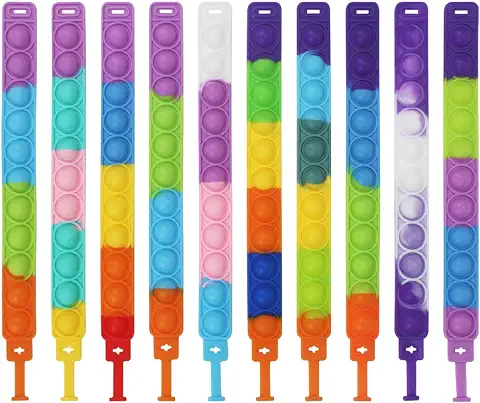 Juguetes Fidget Push Pop Bracelet para Aliviar el Estrés - Set de 10 Juguetes de Silicona para Niños y Adultos con Ansiedad y Estrés  