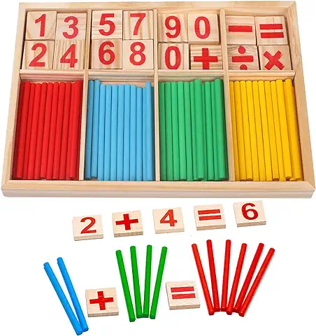 Juguetes Montessori Matematica,Colorido Bloques y Palos de Conteo de Madera,Juguete Matemático Educativo Para Niños Entrenar el Pensamiento y la Inteligencia  