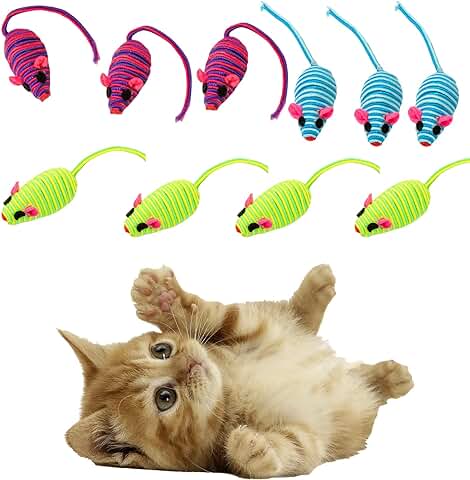 Juguetes para Gatos, 10 Piezas Variedad Juguete Gato Interactivos para Ratones para Limpieza Dientes, Jugar, Masticar, Entrenar, Juguetes Gatos Mouse Realista para Gatito Interior(Color Aleatorio)  